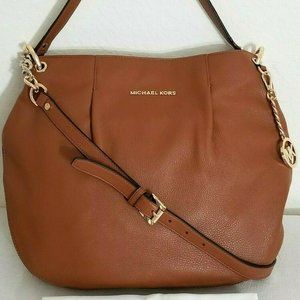 MICHAEL KORS BEDFORD LUGGAGE BROWN LEATHER LARGE CONVERTIBLE SHOULDER BAG NWT